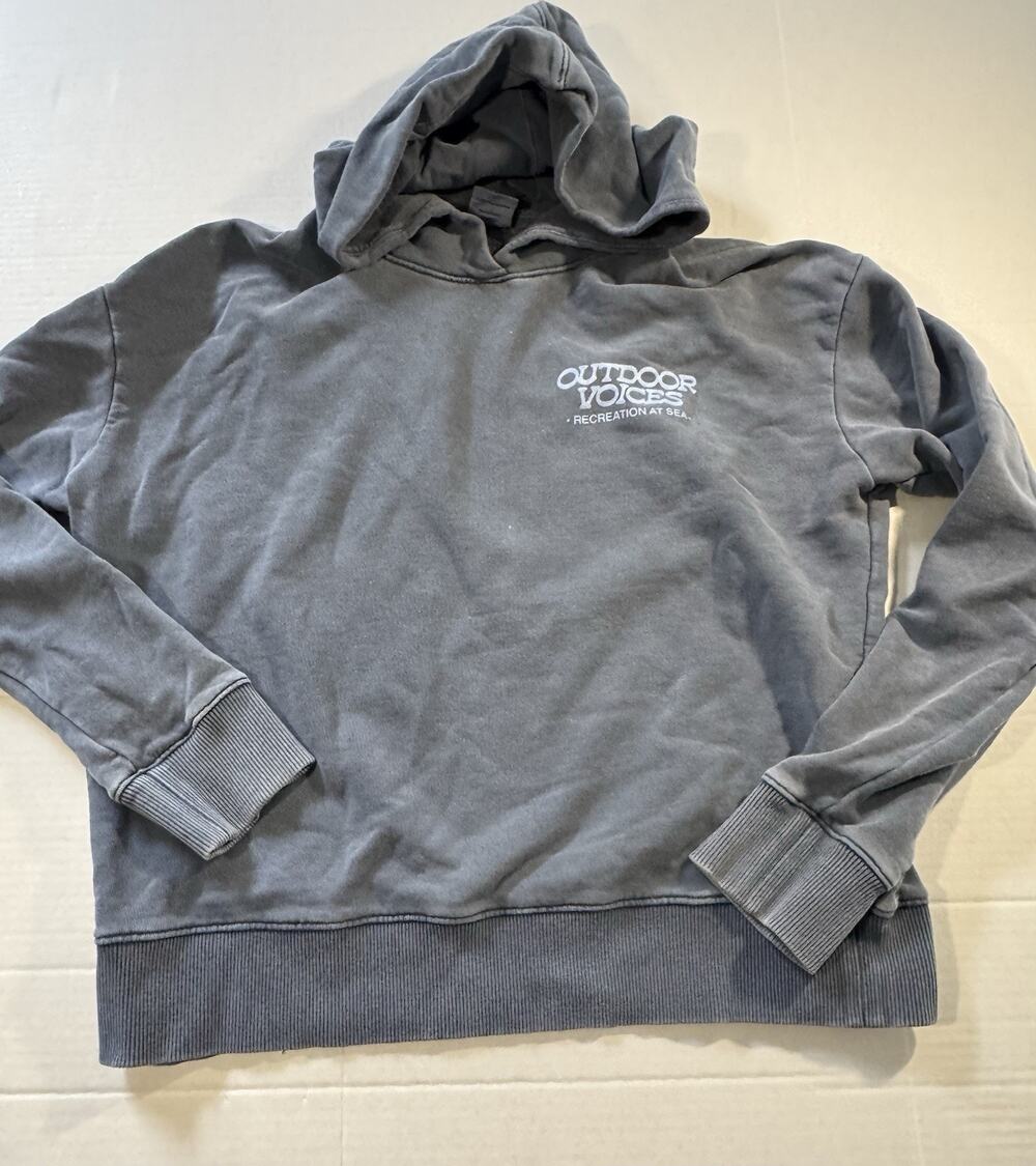 Outdoor Voices womens M Gray Pullover Hoodie Graphic Logo Beach Theme